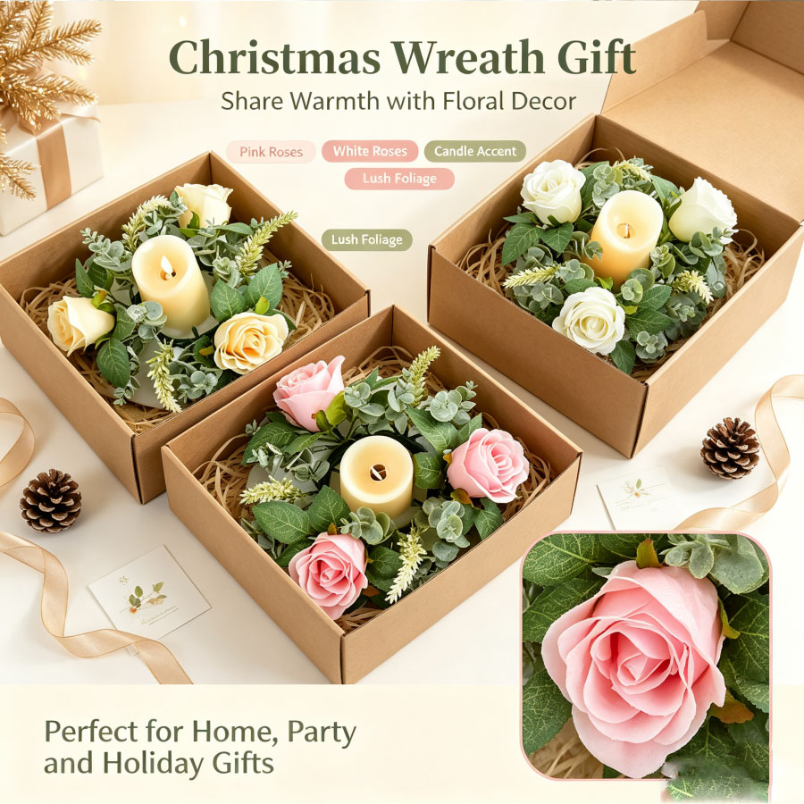 Candle Quotes - Artificial Rose Wreath Shaped Candlestick Floral
