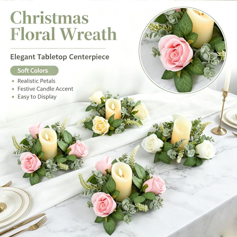 Artificial Rose Wreath Shaped  - Candle Quotes 评论和价格